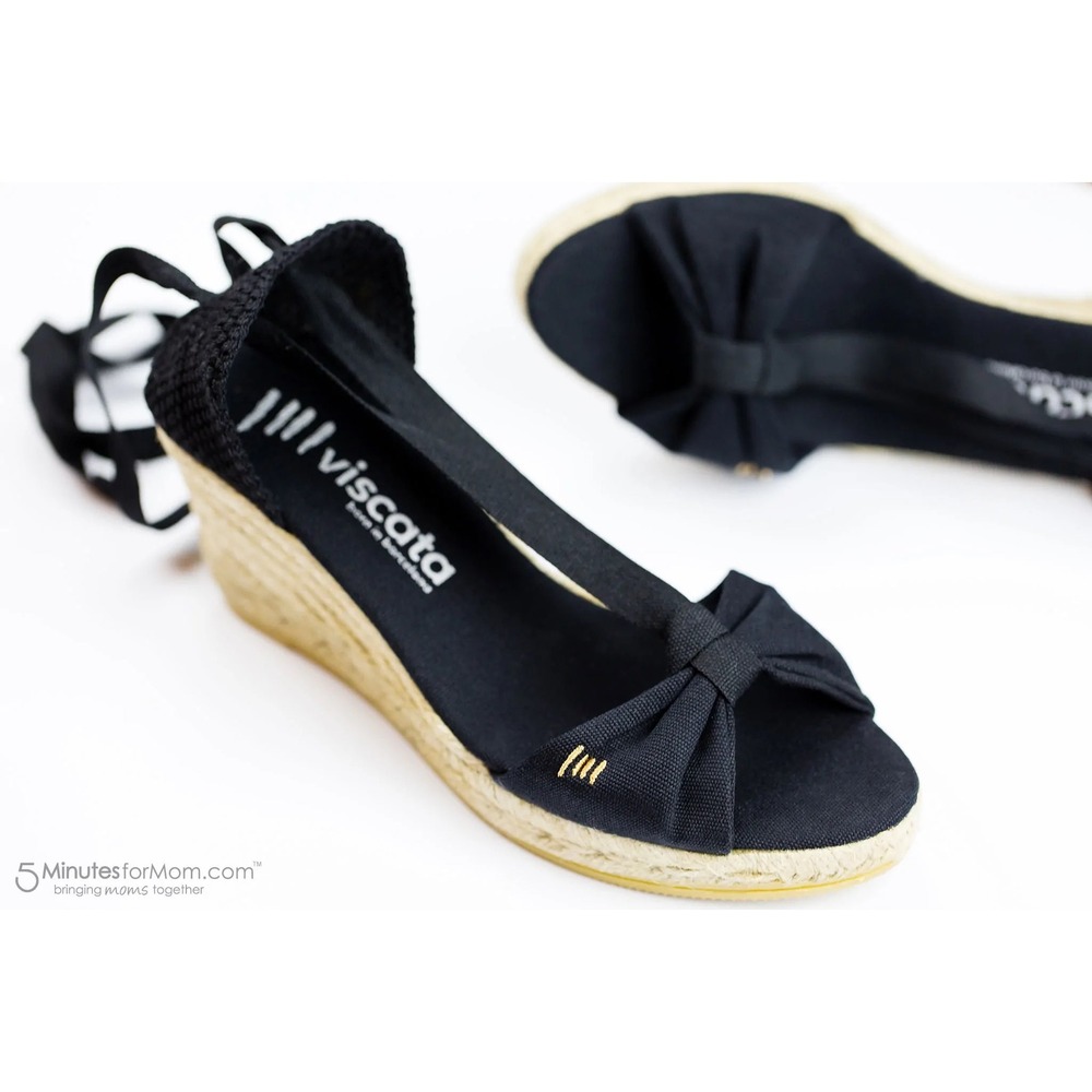 Viscata Barcelona Black Canvas Espadrille Wedges Lace Up Bow Sandals Spain 39